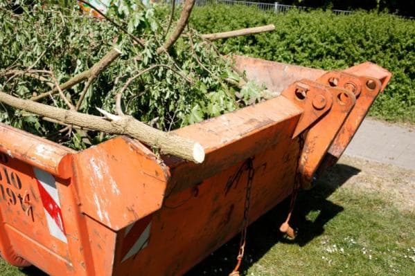 Benne déchets verts remplie de branches et végétaux à Dagneux