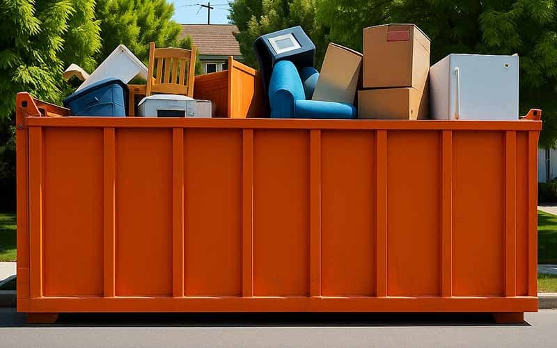 Benne tout-venant chargée avec déchets mélangés de chantier à Évry-Courcouronnes